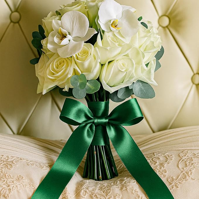 Fullive 1 1/2 Inch Christmas Ribbon, 30 Yards Forest Green Ribbon for Gift Wrapping, Polyester Solid Satin Ribbon for Flower Bouquet for St. Patrick's Day Christmas Decorations Floral Arrangements