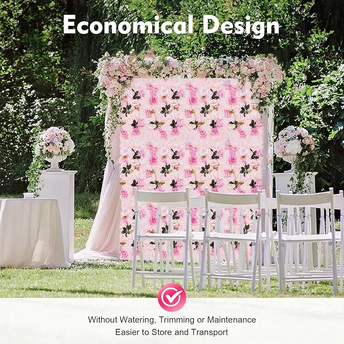 12 Pcs White Flower Wall Flowers Backdrop Artificial Flower for Backdrop Flowers Decoration 3D Floral Panels for Wall Decor Home Party Wedding Room Decoration (60x40cm/Light Pink)
