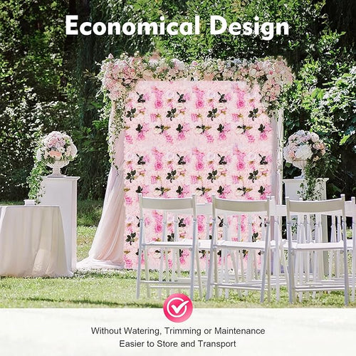 12 Pcs White Flower Wall Flowers Backdrop Artificial Flower for Backdrop Flowers Decoration 3D Floral Panels for Wall Decor Home Party Wedding Room Decoration (60x40cm/Light Pink)