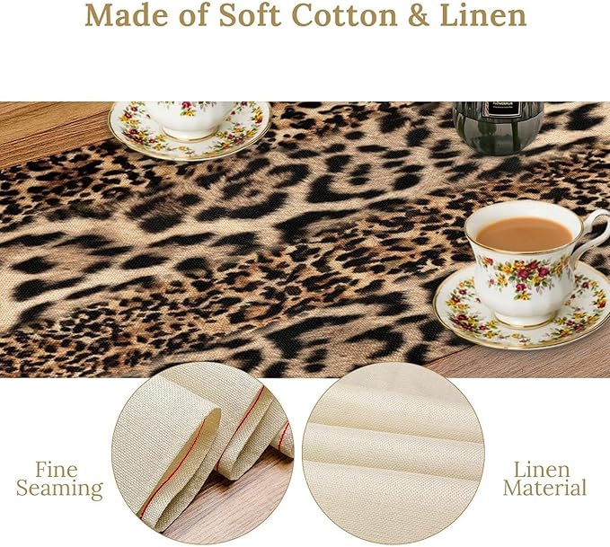 Animal Skin Print Table Runner, Vintage Farmhouse Cottage Country Western Wildlife Safari Leopard Dinner Runner for Home Kitchen Dining Table Party Holiday 13x90in