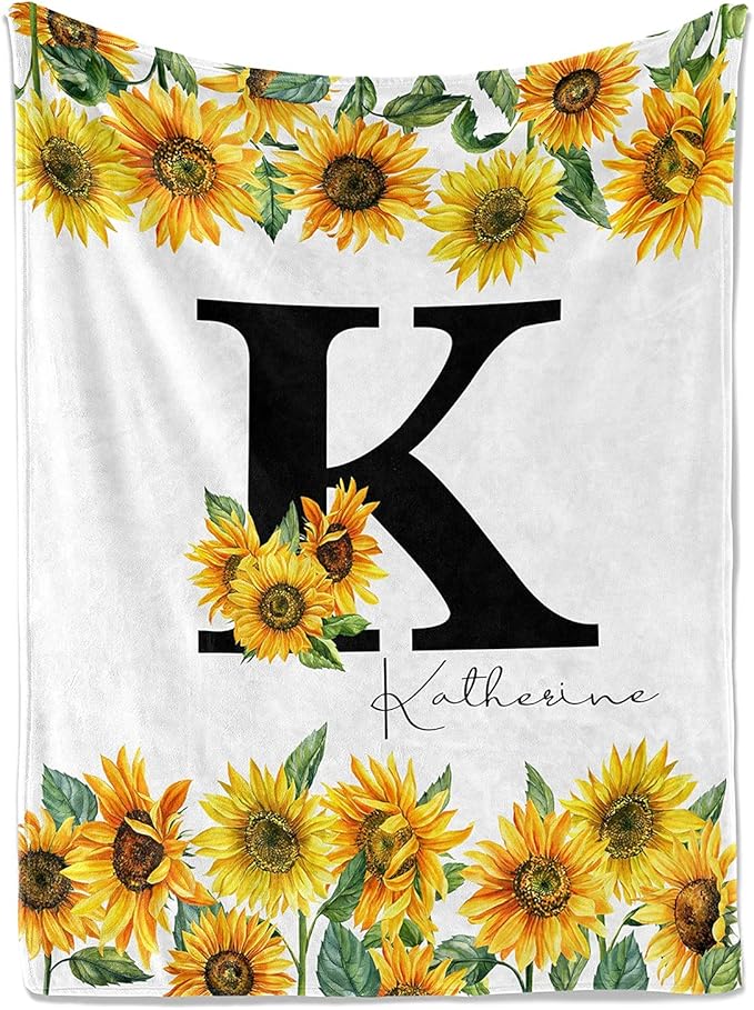 Jekeno Personalized Sunflower Blanket Custom Throw Blanket with Your Name Soft Warm Lightweight for Adults Women Gift 50"x60"