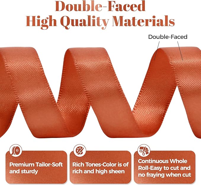Copper Satin Ribbon, Double Faced 1/2 Inch X 25 Yards Copper Ribbon, Premium Satin Ribbon for Gift Wrapping, Crafts, Hair Bow Making, Sewing, Flower Bouquet, Wedding Party Decor