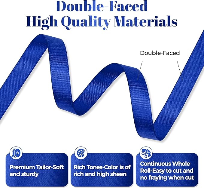 Royal Blue Satin Ribbon, Double Faced 3/8 Inch X 50 Yards, Premium Satin Ribbon for Gift Wrapping, Crafts, Wedding Party Decor