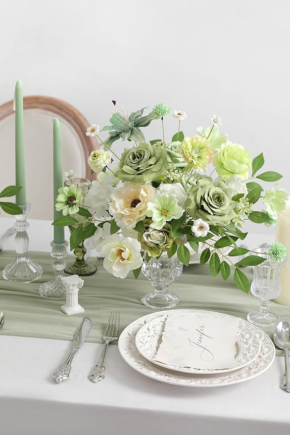 Artificial Flowers Roses Fake Flowers with Stems Green Artificial Flowers for DIY Bridal Bouquets Faux Flowers Centerpieces for Table Home Decor