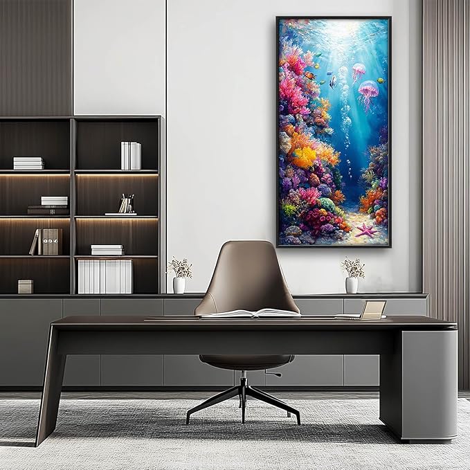 Ocean Large Wall Art Nautical Coral Sealife Pictures Wall Decor Undersea Canvas Seascape Print Painting Modern Artwork Home Decoration for Entrance Living Room Bathroom Bedroom Office Framed 60"x30"