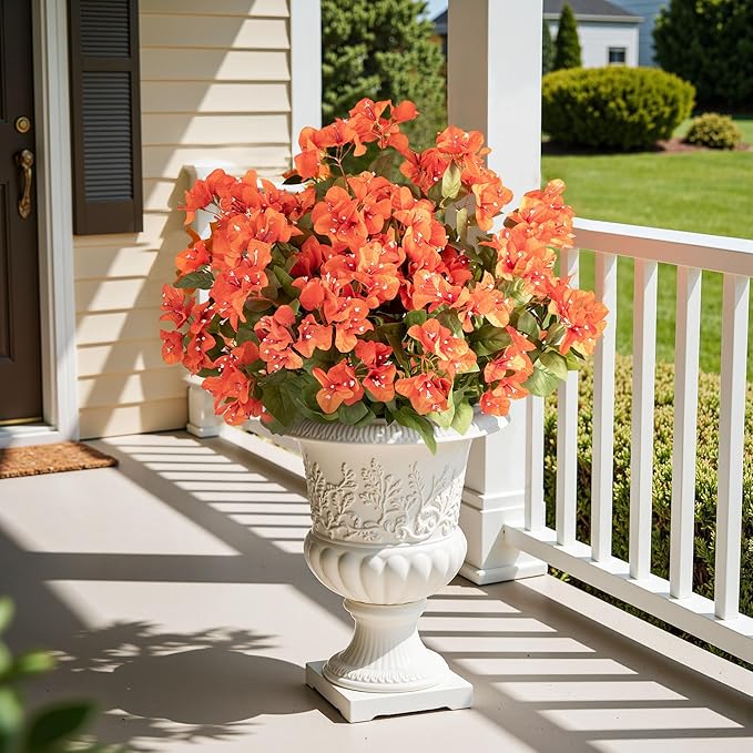 4 Pcs Artificial Flowers Bougainvillea Outdoor Artificial Plants Faux Flowers with Stems Silk Flowers for Wedding Porch Living Garden Decor(4PCS,Orange)