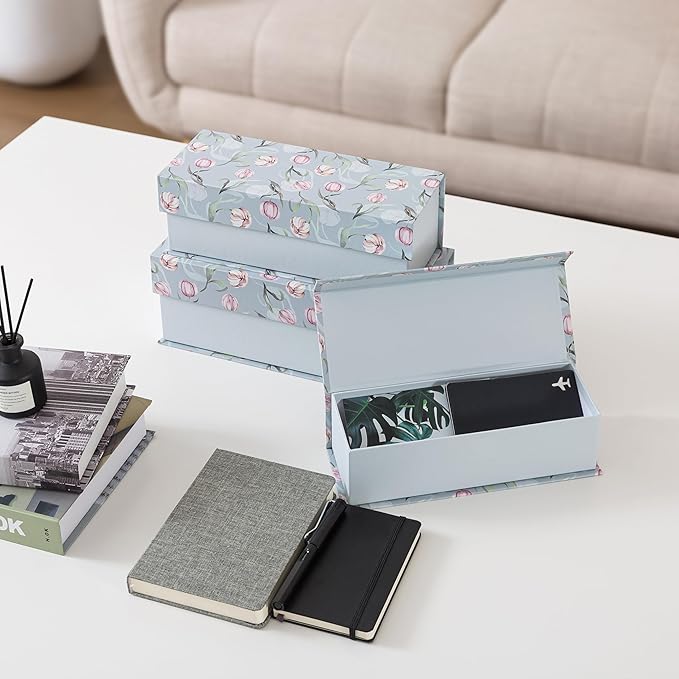 Soul & Lane Decorative Storage Boxes with Lids, Set of 3 Cardboard Boxes for Home Décor and Documents, Memory Organizers for Keepsakes with Magnetic Closure, Photo Storage, Spring Classic