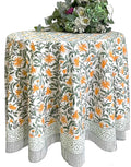 ATOSII Noor 100% Cotton Round Tablecloth, Handblock Print Floral Table Cloth for Kitchen Dining Linen I Parties, Weddings, Outdoors, Spring Summer Decor I 90" Inches Round