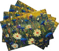 Watercolor Daisies Placemats Set of 4,Blue Cornflowers 12x18 Inch Non-Slip Washable Heat Resistant Linen Fabric Table Mats,Place Mats for Holiday Party