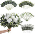 120 Pcs Mixed Artificial Eucalyptus Leaves Stems Bulk,Baby Breath Artificial Flowers Bulk with Eucalyptus Leaves Greenery Stems for DIY Bouquets Wedding Floral Home Decor (Green+White-120pcs)