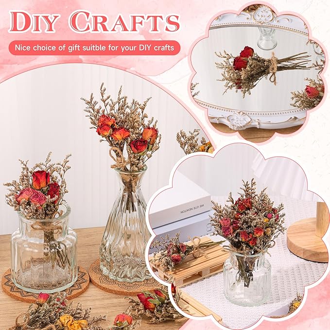VAIPI 10 Pack Red Rose Dried Flower Bouquets Natural Real Dry Flowers with Stem Mini Roses Flower Bundles Dried Floral Arrangement for Vase, Carfts, Wedding, Valentines Day, Anniversary, Home Decor