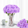 50PCS Artificial Roses with Long Stems - Realistic Silk Flowers, Fake Roses Real Touch Bouquet of Roses for Home Decor, Bridal Wedding Party Table Centerpieces, Bulk Faux Rose Flowers ( Purple )