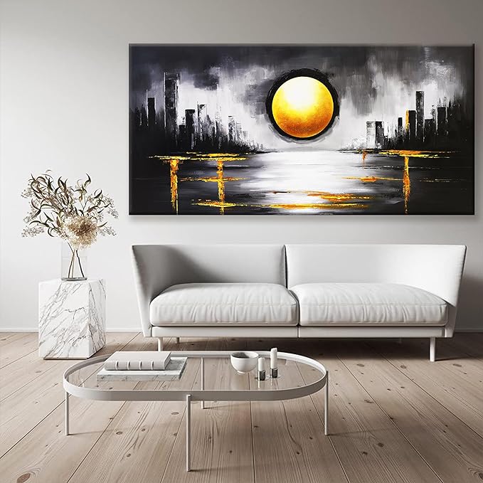 Large Abstract Wall Art For Living Room Black And Gold Wall Art Painting Prints Abstract Art Modern Canvas Art Wall Decor Pictures For Bedroom Kitchen Office Home Wall Decor 29" × 58"