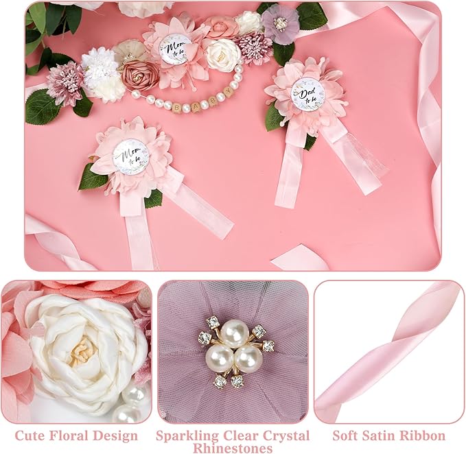 Baby in Bloom Baby Shower Decorations - Adjustable Wildflower Theme Maternity Belt with Pink Flowers Baby Shower Decorations, Gender Reveal Party Supplies for Mom to Be