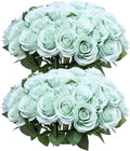 52pcs Sage Green Roses Artificial Flowers Sage Green Fake Flowers Silk Roses with Stems for DIY Wedding Bouquets Bridal Shower Centerpieces Arrangements Party Decorations