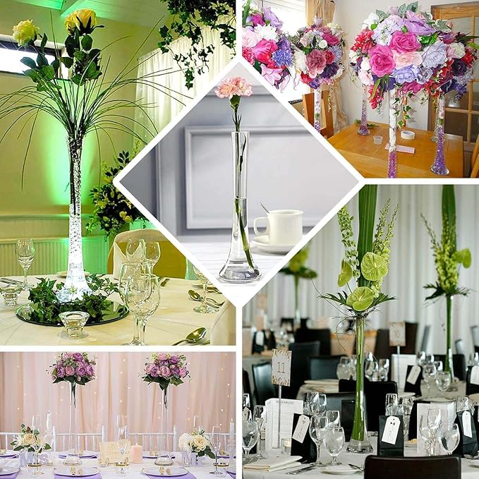 Efavormart 6 Pack Clear Heavy Duty Eiffel Tower Glass Vases with Round Base, Tall Skinny Flower Bud Vase Centerpieces - 16"