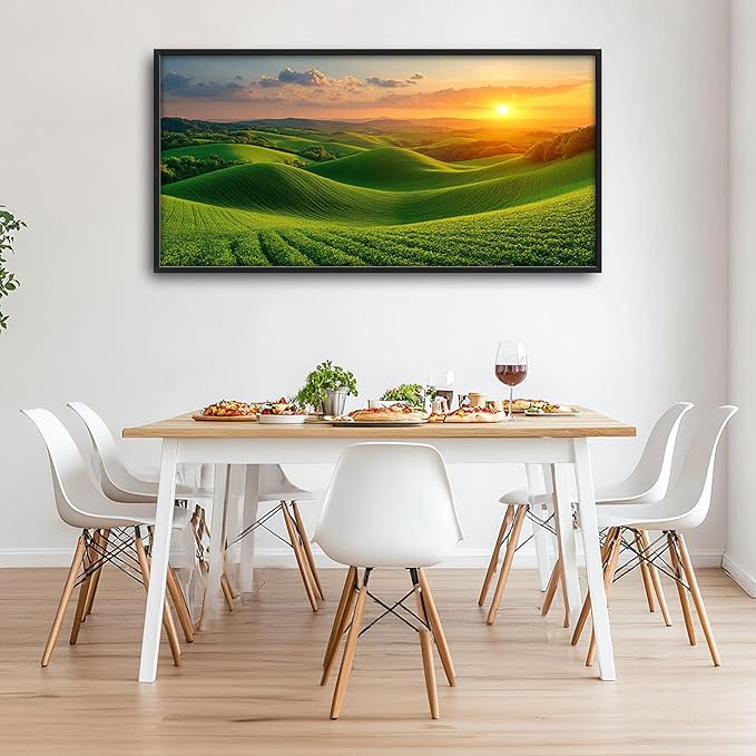 Framed Large Pictures Wall Art for Living Room, Sunset Nature Scenery Oversized Wall Decor Green Hills Landscape Canvas Print Painting Extra Large Framed Artwork for Bedroom Office 60"x30"