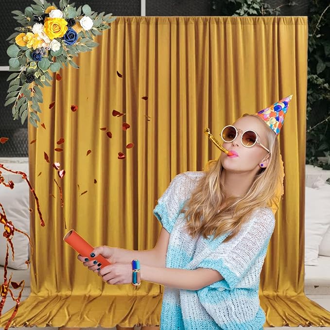 10 x 10 Feet Gold Backdrop Curtain for Partie, Stain Background Curtains for Photoshoot, Birthday, Wedding, Halloween, Thanksgiving, Christmas, New Year Party Decorations 5Ft x 10Ft, 2 Panels