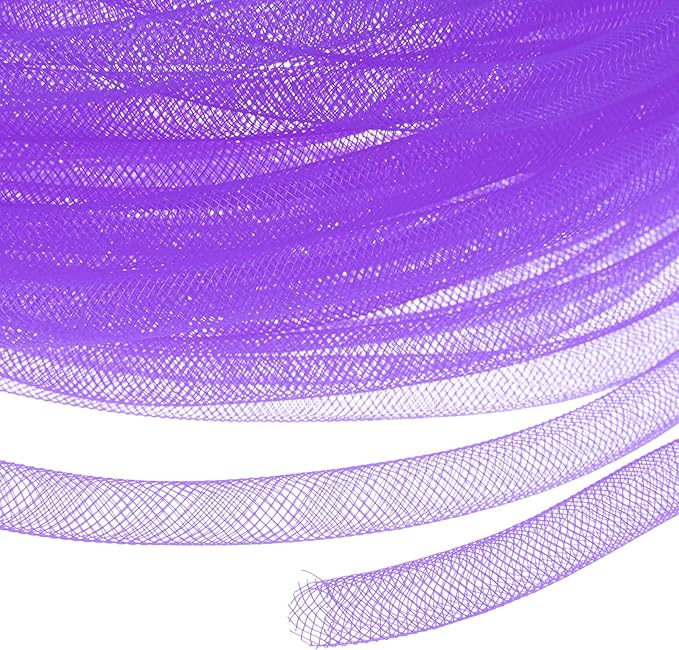 Mesh Tube Ribbon 25 Yards, 10mm Elastic Fabric Ribbons Mesh Tubing for Crafts/Gift Wrapping/Flower Bouquets/Wedding/Birthday/Holiday/Wreaths Christmas/Decoration[Violet]