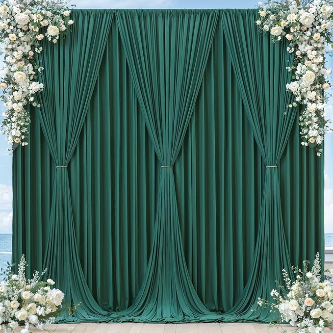 Hunter Green Backdrop Curtain-Wrinkle-Free Polyester Fabric Green Photography Curtains for Wedding Party Photo Background Decorations- 40 X10FT
