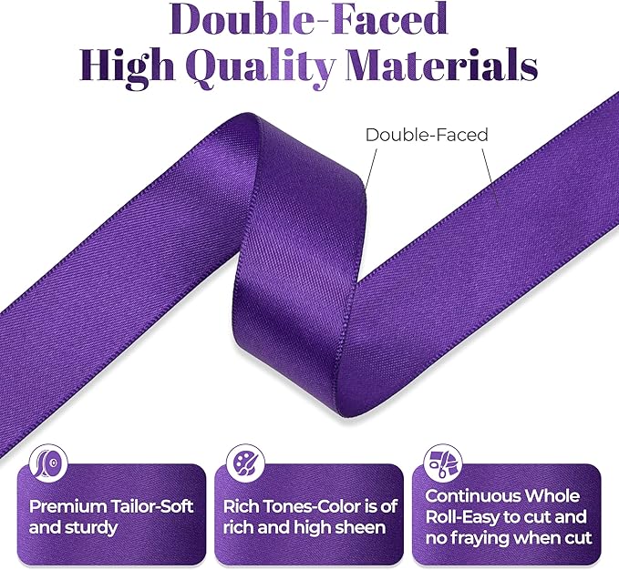 Double Faced Purple Satin Ribbon, 7/8 Inch X 25 Yards Polyester Ribbon for Gift Package Wrapping, Crafts, Bow Making, Sewing, Flower Bouquet, Wedding Party Decor