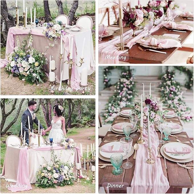 12 Pack 13Ft Cheesecloth Table Runner 35x157 Inch Boho Gauze Table Runner Cheese Cloth Long Rustic Table Runners for Wedding Bridal Shower Birthday Party Table Decor (Pink Purple)