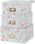 Soul & Lane Decorative Cardboard Storage Boxes - Set of 3 Square Stacking Boxes with Lids and Gold Label Holders, Nesting Photo Storage for Decor and Organizing, Pale Blue