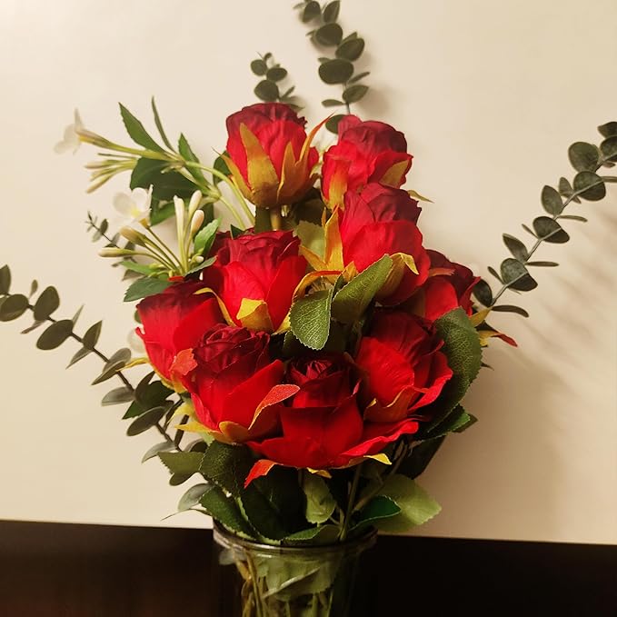 Artificial Roses 50 Pcs - Lifelike Single Stem Fake Roses with Natural Petal Texture,Fade-Resistant Silk Flowers for Wedding Decor,Home Vase Arrangements,Party Centerpieces(50, Red)