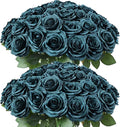 50pcs Artificial Rose Flower Dark Green Rose Emerald Green Flower with Long Stem Silk Roses Bouquet for Wedding Bridal Shower Party Home Decoration