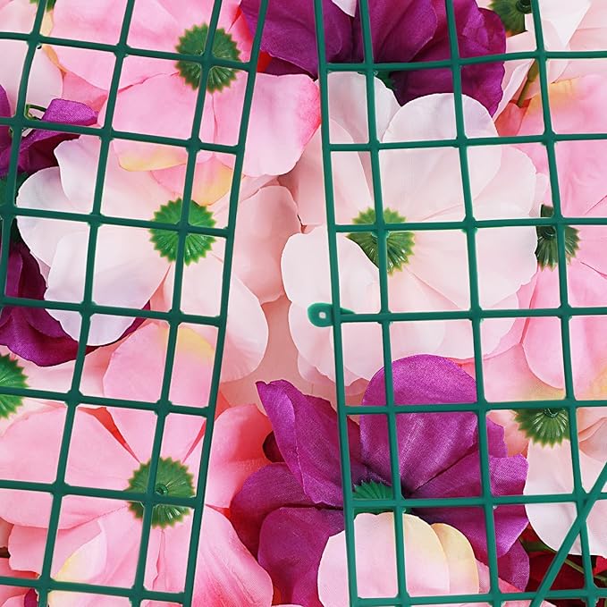 Flower Wall Backdrop 3D Wall Panels, 6Pcs Artificial Flower Wall Panel Silk Rose Floral Decorative Faux Flower Wall Background for Wedding Home Decoration (Pink, Purple,23.6 * 15.7in)