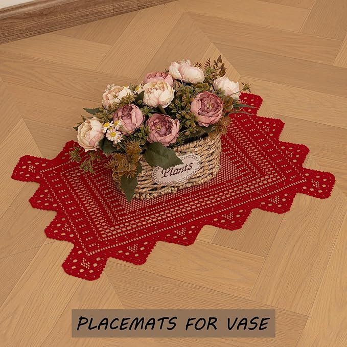 Jayla 2 Pcs Rectangle Lace Placemats for Tables Embroidered Lace Tablemats Vintage Crochet Floral Table Runner Vintage Wedding, Tea Party Decor,12x17 Inch