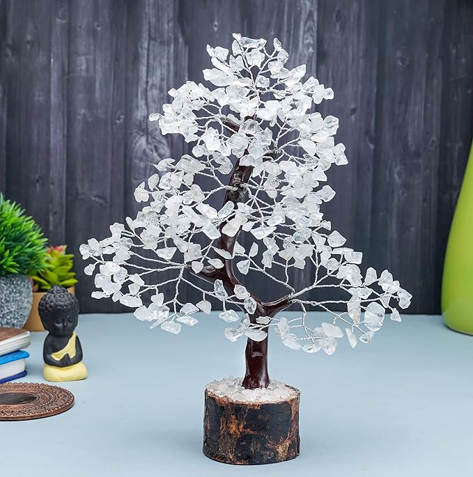 Clear Quartz Gemstone Tree of Life - Handmade Crystal for Positive Energy, Chakra Money Tree Bonsai - Feng Shui Decor, Healing Crystals - Attract Good Luck, Meditation Accessories, Spiritual Gift
