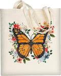 AUSVKAI Cute Canvas Tote Bag Aesthetic for Women Grocery Bag Cotton Shopping Beach Totes Gift-Flower Butterfly