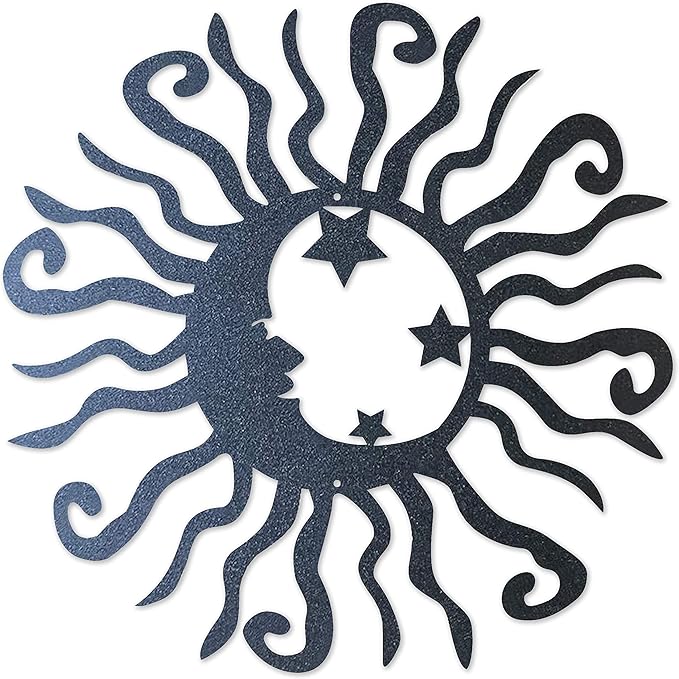Riverside Designs Wacky Solar Moon Metal Wall Art Steel Outdoor Decor | Heavy-Duty and Waterproof | Made in USA (Black, 18L x 18W)