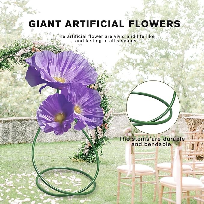 Giant Flowers for Decoration, Large Artificial Flower Art Home Decor for Wedding Reception Arrangement Birthday Party Bridal Shower Baby Shower Shop Window Display Photography Props 3 Pack (Purple)