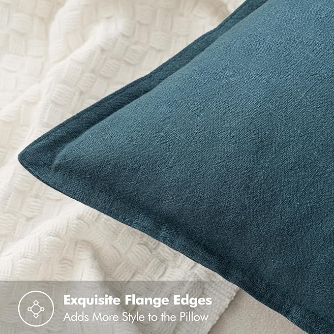 MIULEE Decorative Linen Lumbar Pillow Covers 12x20 Inch Blue Boho Farmhouse Neutral Couch Throw Pillows for Bed Pack of 2 Accent Coastal Modern Pillowcase Summer Sofa Livingroom Home Decor