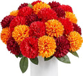 SITUMEIZI 12 Pcs Artificial Chrysanthemums Flowers Ball Flower Fake Mums Silk for Wedding Home Kitchen Decoration Floral Arrangement(Burgundy,Red,Orange)