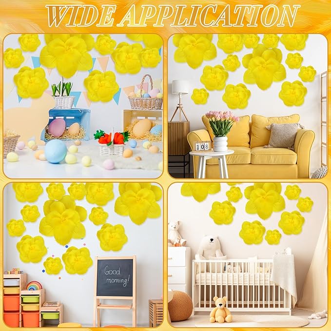 Giant Paper Flowers Artificial Large Paper Flower Decoration for Handcrafted Wall Backdrop Christmas Mexican Wedding Graduation Bridal Shower Birthday Party Supplies(Yellow,12 Pcs)
