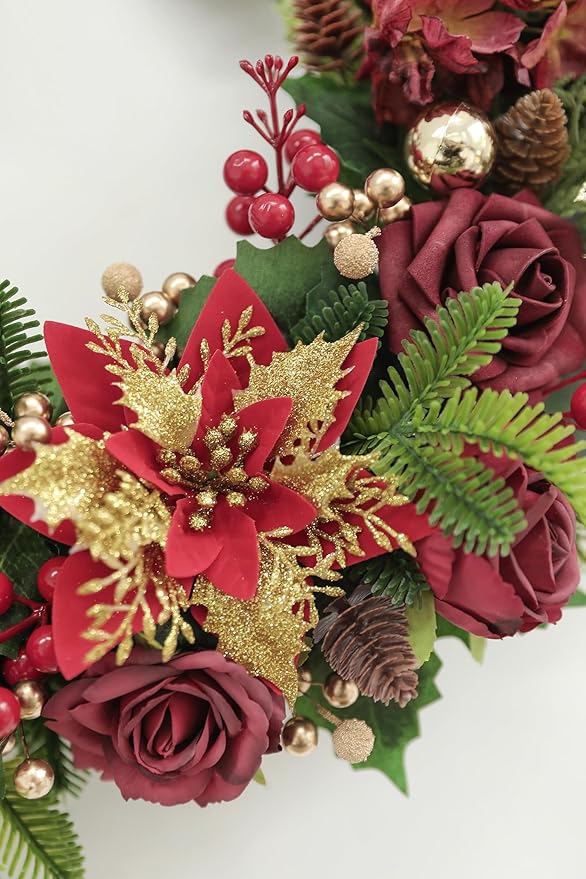 YYHUAWU Christmas Flowers Artificial,Poinsettias Artificial Christmas Flowers and Mix Silk Flowers Fake Roses Combo for DIY Wedding Bridal Bouquet, Centerpieces, Home, Floral Arrangement Decor, etc.