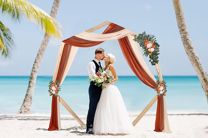 DearHouse 3 Panel Wedding Arch Draping Fabric,29.5" x18Ft Pearl Fabric Drapes for Wedding Sheer Backdrop (Champagne+Terracotta+Caramel)