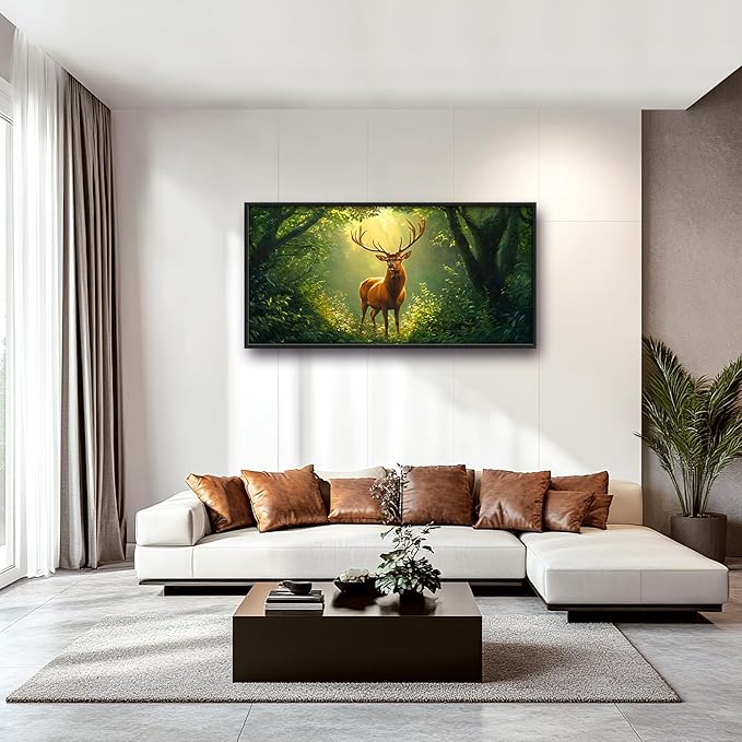 Forest Elk Deer Large Wall Art Framed Green Wall Decor for Living Room Farmhouse Deer Pictures Oversized Canvas Print Painting Modern Extra Large Framed Artwork for Bedroom Office 60"x30"
