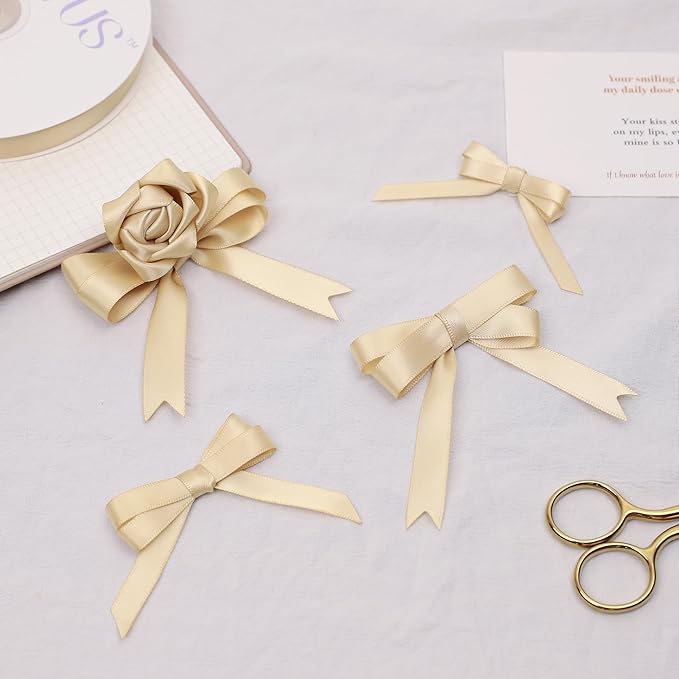 Beige Satin Ribbon, Double Faced 1/4 Inch X 25 Yards Beige Ribbon, Premium Satin Ribbon for Gift Wrapping, Crafts, Hair Bow Making, Sewing, Flower Bouquet, Wedding Party Decor