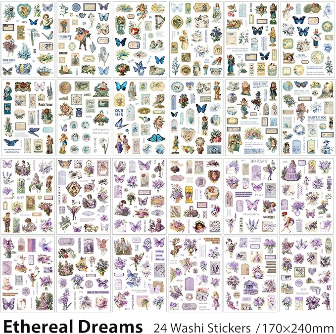 Snycler Sticker Book - 24 Sheets Vintage PET Stickers for Scrapbooking, Junk Journaling, Ephemera, and Decorative Crafts - Pre-Cut Floral Design Stickers Vintage-1