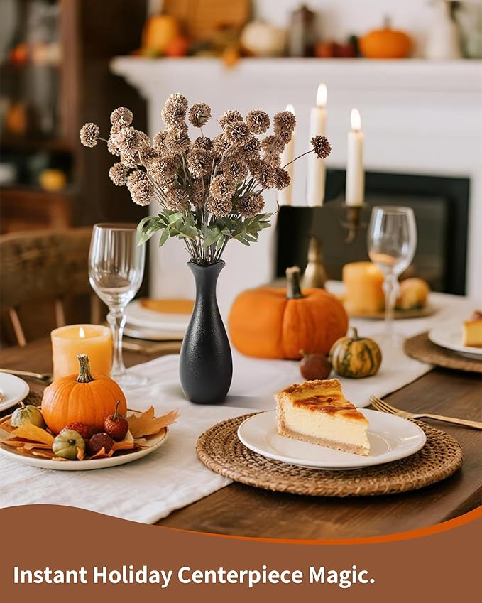Faux Fall Flowers for Vase Fake Mums Artificial 10 Stems +10 Branches Pampas Grass,Long Stems Silk Flowers Home Decor,Faux Floral Pompon Balls For Table,Halloween Centerpieces,Wedding Arrangements