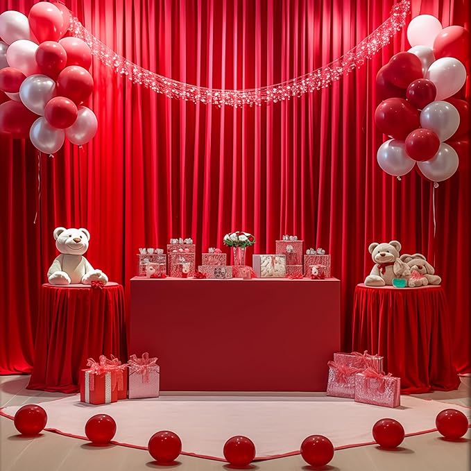 Red Backdrop Curtains 8 Panels-Wrinkle-Free Polyester Photography Drapes Party Photo Backgrounds for Wedding Christmas Photo Backdrops- 32 X10FT (Red)
