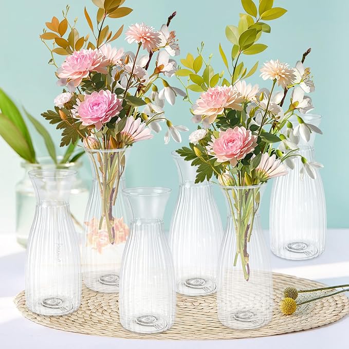24 Pack Plastic Vase Bulk, Small Clear Flower Vase, Plastic Vases for Flowers, Crystal Bud Vases for Centerpieces, Wedding, Home Table Decorations, Formal Dinners
