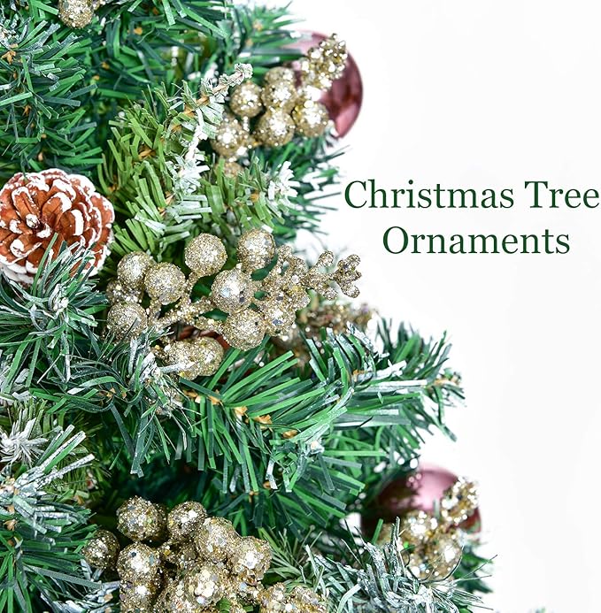 Lvydec 16pcs Christmas Glitter Berries Stems, 7.8" Artificial Christmas Picks for Christmas Tree Ornaments, DIY Xmas Wreath, Crafts, Holiday and Home Decor (Champagne)