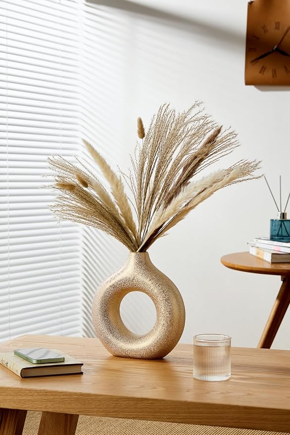 Modern Donut-Shaped Decorative Vases, Handmade Minimalist Boho ins Style, Modern Vase for Home Decor for Wedding Dinner Table Party Living Room Office Bedroom (Gold, Small)
