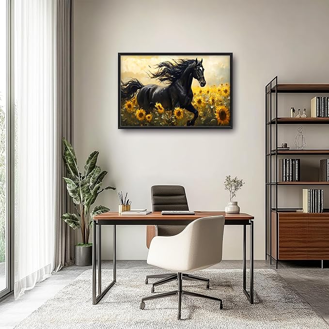 Horse Sunflower Large Decor Wall Art Framed Pictures for Living Room, Animal Oversized Canvas Print Painting Modern Extra Large Framed Artwork for Bedroom Office Home Decor 36"x24"