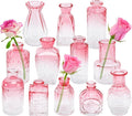 Glass Bud Vases Set of 12,Pink Bud Vases in Bulk,Small Flower Vase for Centerpiece,Mini Vintage Vase for Wedding Home Room Office Table Decor(Pink)